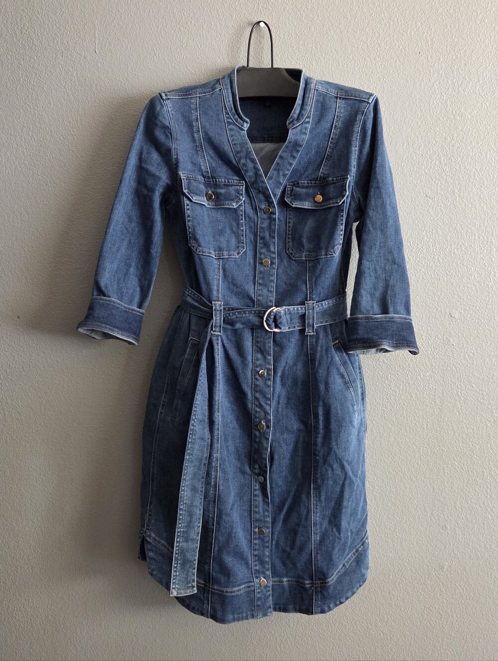 White House Black Market Denim Shirt Dress with Belt - Blue - Size 8